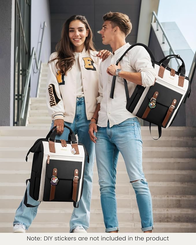 LOVEVOOK 17 Inch Laptop Backpack for Women Work Travel Backpacks Purse, Nurse Bag Teacher Business Laptop Computer Bag, Fashion College Backpack Casual Daypack, Black-Beige-Brown