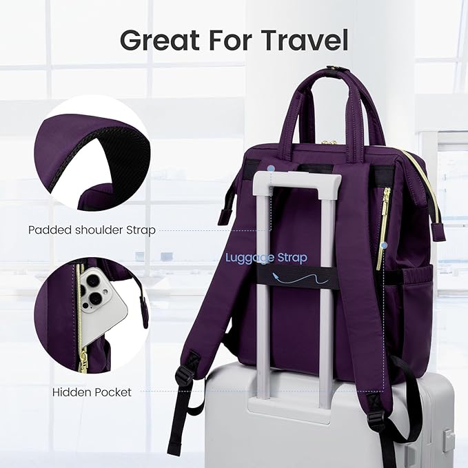 LOVEVOOK Laptop Backpack Women 17 inch,Lightweight Puffer Travel Backpacks for Women,Quilted Laptop Bag Computer Work Teacher Nurse Backpack,Womens Backpack Purse for College Business,Dark Purple