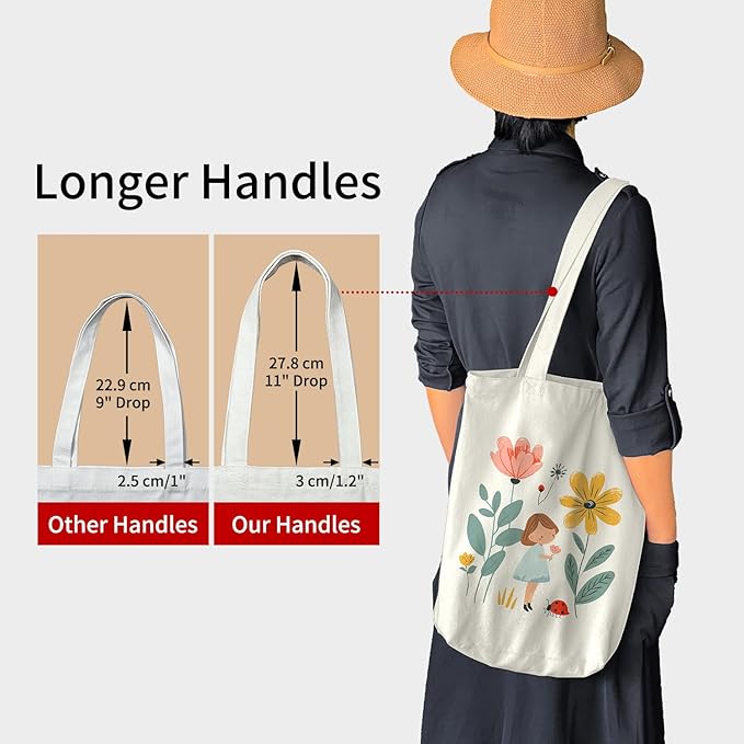 Canvas Tote Bag for Women, Aesthetic Tote Bag with Zipper Pocket for Grocery Travel Work Gift, Canvas Shopping Bag