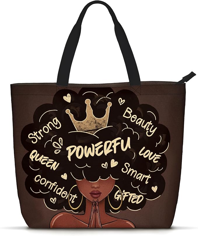 African American Black Women Tote Bag Black Girl Magic Shoulder Handbag For Work Travel Beach Shopping