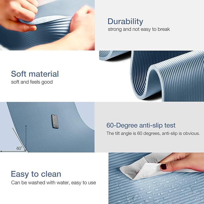 Yoga Mat Non Slip NBR Thick Yoga Mat, 72"L x 32"W x 0.6"TH (185cm x 80cm x 15mm), Anti-Tear Exercise Mat with Carrying Strap and Bag, Workout Mats for Yoga, Pilates and Floor Exercises