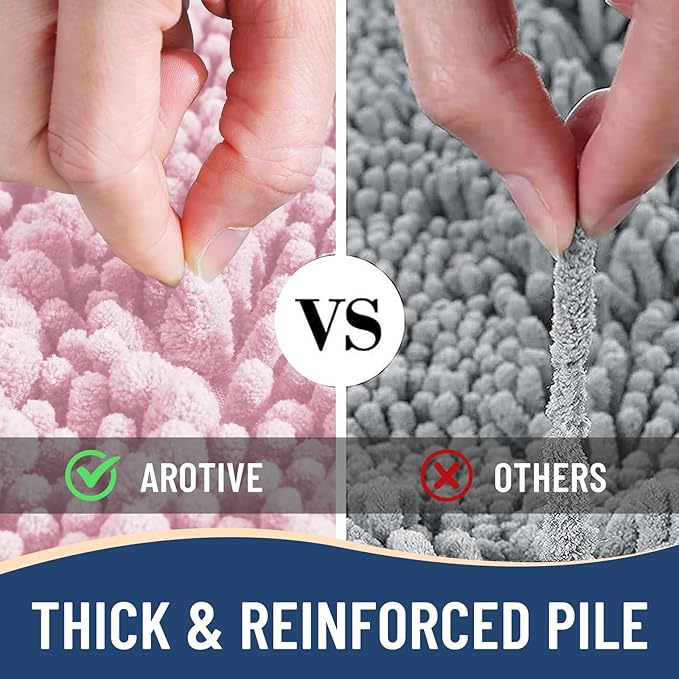 Arotive Luxury Chenille Bathroom Rug Mat, Extra Soft Thick Absorbent Shaggy Bath Rugs, Non-Slip Machine Wash Dry, Plush Bath Mats for Bathroom, Shower and Tub, 59x35, Pink