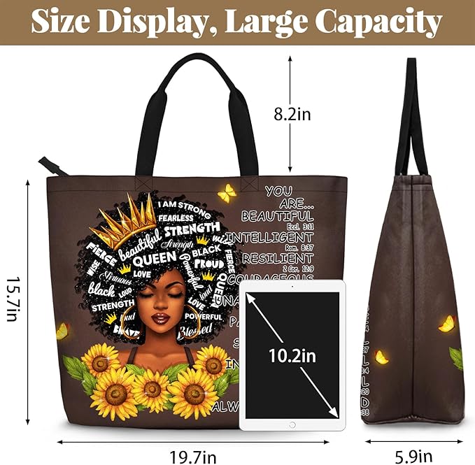 African American Black Women Tote Bag Black Girl Magic Shoulder Handbag For Work Travel Beach Shopping