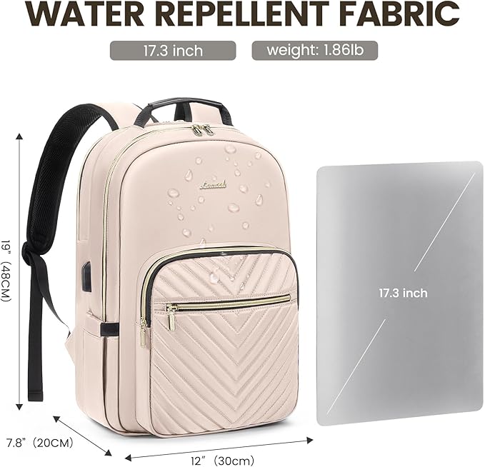 LOVEVOOK Laptop Backpack for Women 17.3 inch,Cute Womens Travel Backpack Purse,Professional Laptop Computer Bag,Waterproof Work Business College Teacher Bags Carry on Backpack with USB Port,Nude