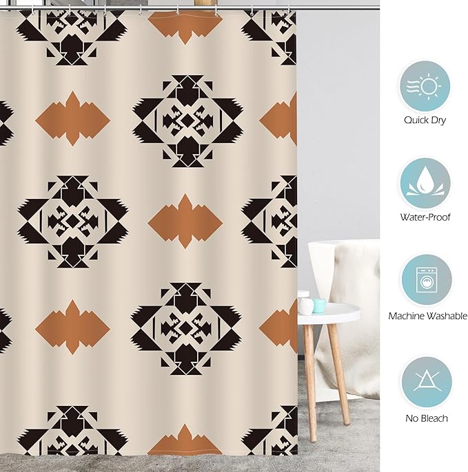 Aimego Western Aztec Shower Curtain - Southwest Boho Chic Geometric Ethnic Tribal Vintage Country Farmhouse Fabric Cloth Bath Shower Curtains Set with 12 Hooks for Bathroom Decor Accessories, 72"x72"