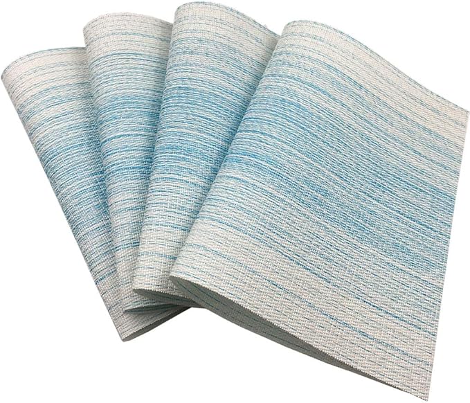Placemat,Blending Color Durable Woven Vinyl Placemat Washable Heat-Resistant Anti-Skid Kitchen Dining Table Mats (Set of 4, Blue with White)