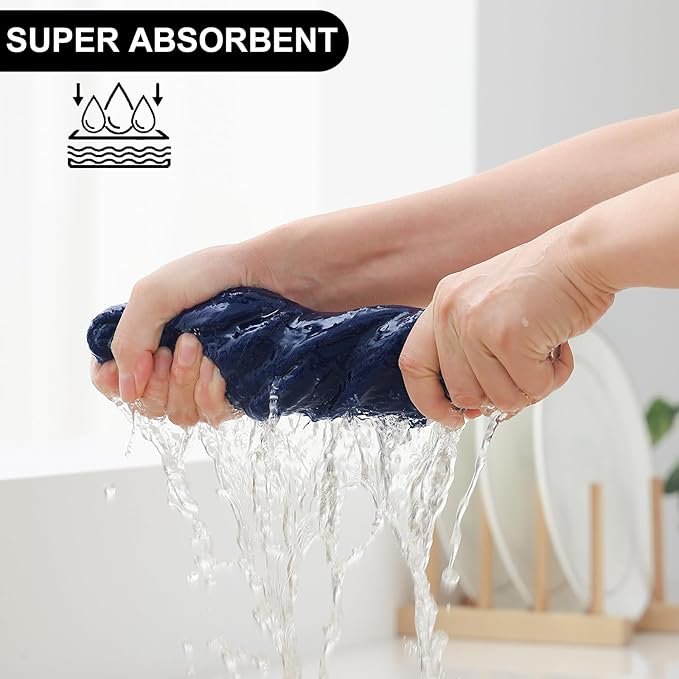 Homaxy Kitchen Towels and Dishcloths Set, 12 x 12 and 13 x 28 Inches, Set of 8 100% Cotton Waffle Weave Kitchen Towels, Super Soft and Absorbent Dish Cloths, Navy Blue