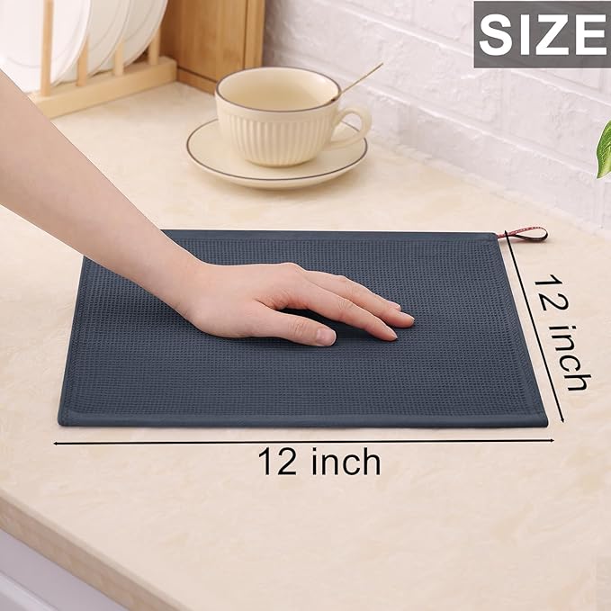 Homaxy 100% Cotton Waffle Weave Dish Cloths - 8 Pack Soft and Absorbent Dish Towels - 12 x 12 Inches Quick Dry Dish Rags - Dark Grey