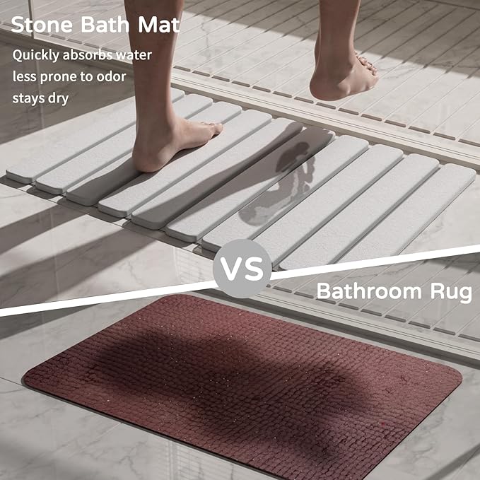 Foldable Stone Bath Mat, Quick Dry Stone Drying Mats for Bathroom, Super Absorbent Bath Mat, Non Slip, Large Diatomaceous Earth Dish Drying Mats for Kitchen Counter 23.5 x 15.4in, Off-White