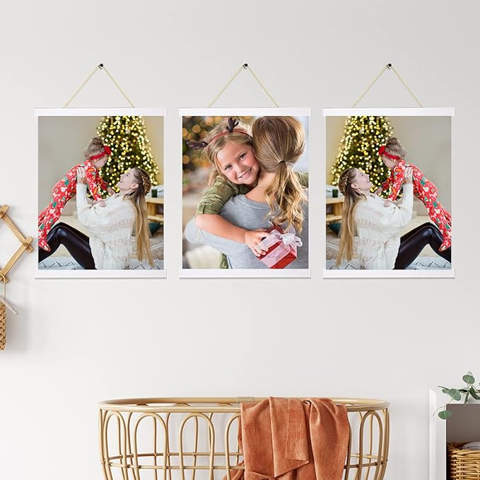 Picture Frame, 16 inch White Magnetic Poster Hanger, 3 Pack, for Wall Art Pictures Photos Prints Maps, Damage Free, Wide Compatibility, Wood Grain Finish