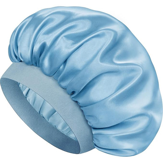 Satin Silk Bonnet for Sleeping, Double Layer Silk Sleep Cap for Men & Women, Soft Satin Lined Bonnet for Natural & Curly Hair(Light Blue)