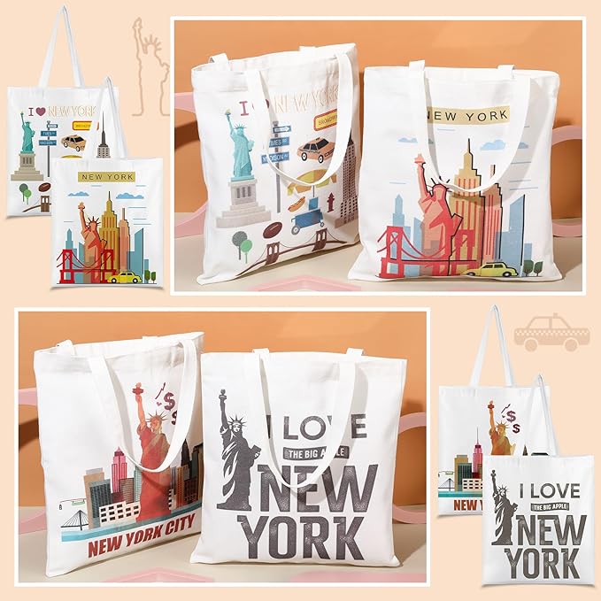 Paterr 4 Pcs City Souvenir Tote Bag-New York Chicago Seattle Los Angeles Boston San Francisco Paris Italy Las Vegas Nashville