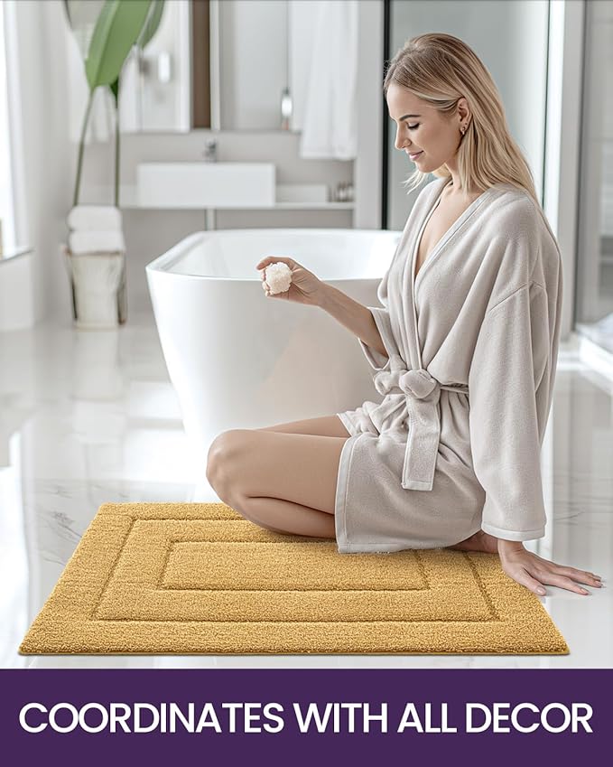 DEXI Bathroom Rug 32x20, Non Slip Washable Bath Mat for Shower Floor, Absorbent Soft Bathmat with Rubber Backing, Quick Dry Microfiber Carpet, Yellow
