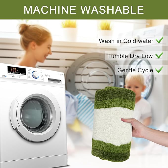 HAOCOO Green Bath Rug 20x31 inch, Soft Non Slip Gradient Irregular Shape Rug for Bathroom Decor, Microfiber Absorbent Washable Shower Rug Tub Shower