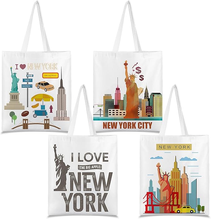 Paterr 4 Pcs City Souvenir Tote Bag-New York Chicago Seattle Los Angeles Boston San Francisco Paris Italy Las Vegas Nashville
