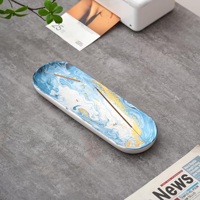 Incense Holder for Sticks, Ceramic Incense Burner with 60 Incense Sticks for Sage Palo Santo, Heat-Resistant Insence-Stick Holder for Backflow Incense Cones Meditation Yoga Spa Room Decor