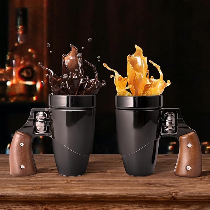 Novelty Coffee Mugs for Men, Ceramic Funny Gun Cup, Revolver Mugs, Birthday Gifts for Father, Black Cool Unique Coffee Mug for Men, Fathers Day Dad Gifts(16 oz BLACK)