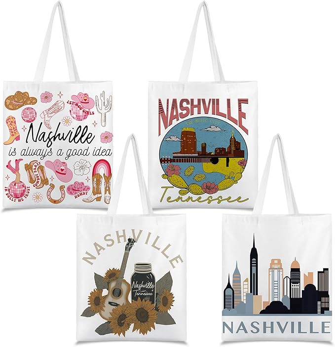 Paterr 4 Pcs City Souvenir Tote Bag-New York Chicago Seattle Los Angeles Boston San Francisco Paris Italy Las Vegas Nashville