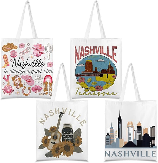Paterr 4 Pcs City Souvenir Tote Bag-New York Chicago Seattle Los Angeles Boston San Francisco Paris Italy Las Vegas Nashville