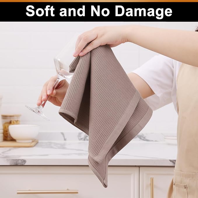 Homaxy 100% Cotton Waffle Weave Kitchen Towels - 4 Pack Soft and Absorbent Dish Towels - 16 x 26 Inches Quick Dry Hand Towels - Brown