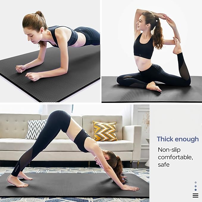 Yoga Mat Non Slip NBR Thick Yoga Mat, 72"L x 32"W x 0.6"TH (185cm x 80cm x 15mm), Anti-Tear Exercise Mat with Carrying Strap and Bag, Workout Mats for Yoga, Pilates and Floor Exercises