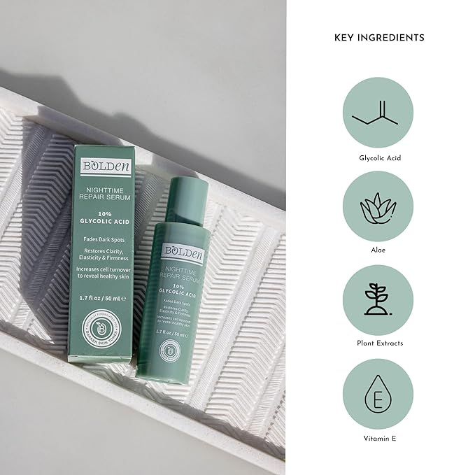 Bolden Nighttime Repair Serum | Facial Serum for Dark Spots and Discoloration | Ideal for Acne-Prone & Melanin-Rich Skin | 1.7 Fl Oz