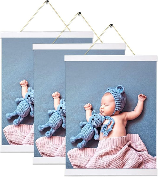 3 Pack Magnetic Poster Hanger Frame 12 Inch White, 12x18 12x16 12x24 Poster Frame Wood Magnet Frames Hangers for Photos, Pictures, Prints, Maps, Canvas Artwork,Diamond Art Painting