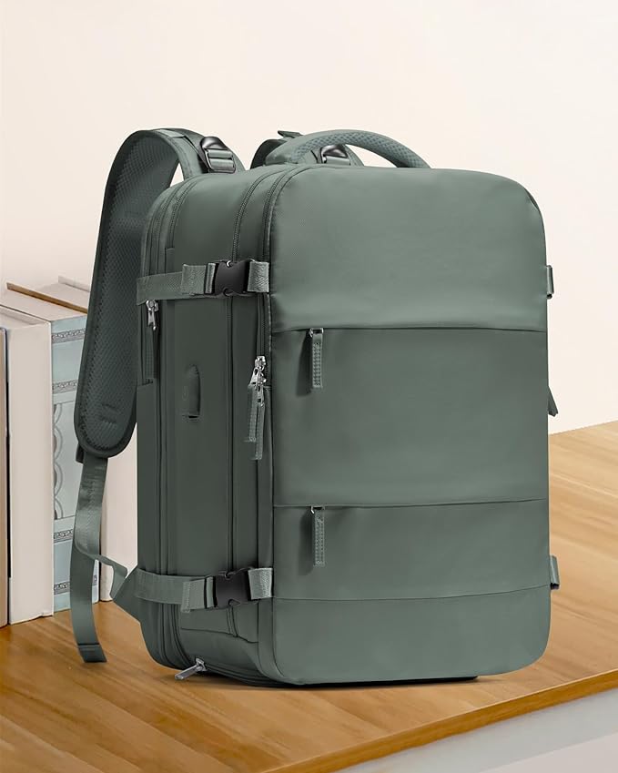 coowoz Large Travel Backpack For Women Men, Carry On Backpack,Hiking Backpack Waterproof Outdoor Sports Rucksack Casual Daypack Expandable Heavy Duty Extra large Backpack Olive Green