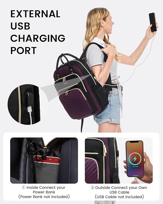 LOVEVOOK Laptop Backpack for Women, Water Resistant Travel Work Backpacks Purse Stylish Business Teacher Nurse Computer Bag with USB Charging Port, Fits 15.6" Laptop