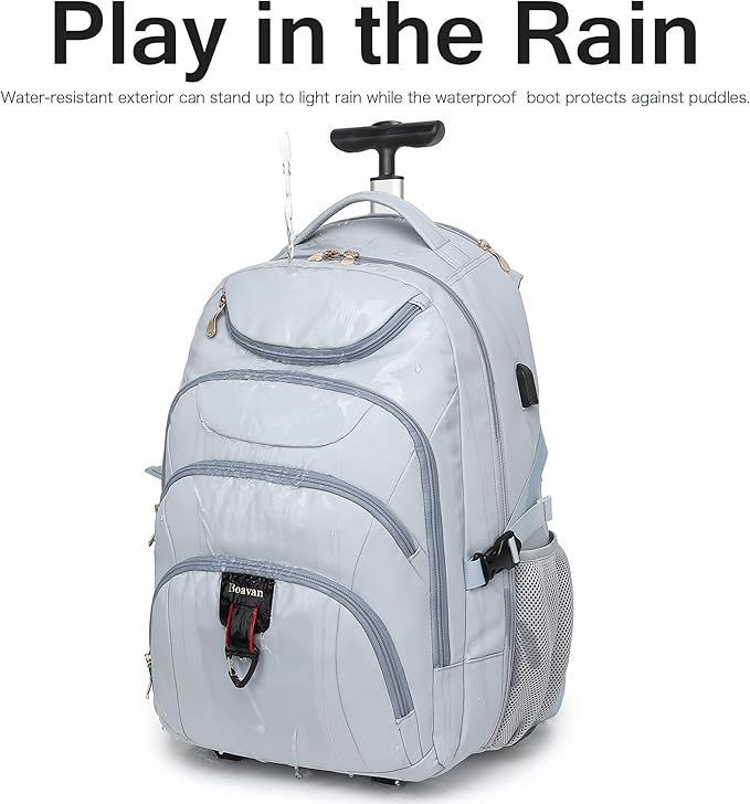 Boavan Rolling Backpack for Women, 17.3 Inch Wheeled Laptop Backpack,Large Travel Carry-On Bag for Teachers College Students, USB Charging Port Waterproof Business for Airplane Overnight Luggage，Blue