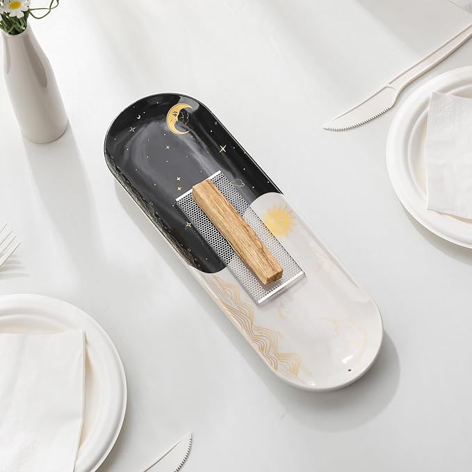 Incense Holder for Sticks, Ceramic Incense Burner with 60 Incense Sticks for Sage Palo Santo, Heat-Resistant Insence-Stick Holder for Backflow Incense Cones Meditation Yoga Spa Room Decor