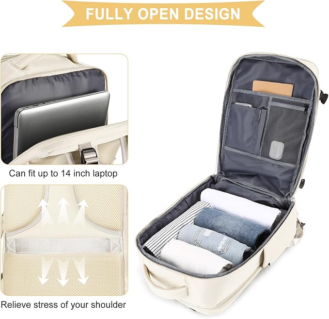 coowoz Travel Backpack For Women Men,Carry On Backpack,Hiking Backpacks Waterproof Outdoor Sports Rucksack Casual Daypack travel essentials（Off White）