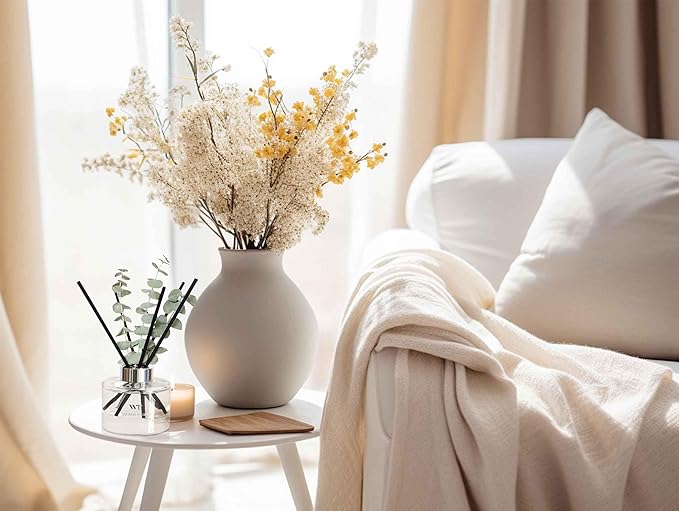 Flower Reed Diffuser Set Wild Eucalyptus Mint Scent for Bathroom Accessories Shelf Decor & Air Fresheners, Sticks Defusers with 5.1 fl oz Essential Oils & Leaves, House Bedroom Office Decor & Gifts