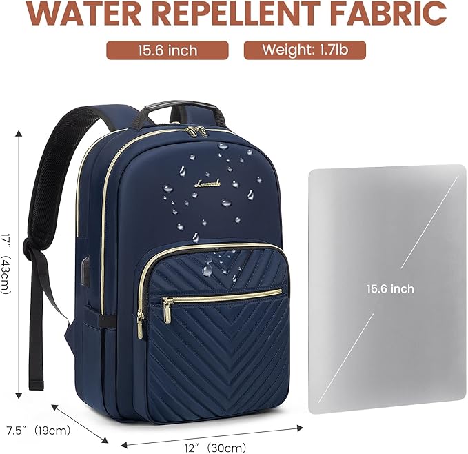 LOVEVOOK Laptop Backpack Purse for Women, Work Business Travel Computer Bags, College Nurse Backpack for Womens, Quilted Casual Daypack with USB Port, Fit 15.6 Inch Laptop, Navy