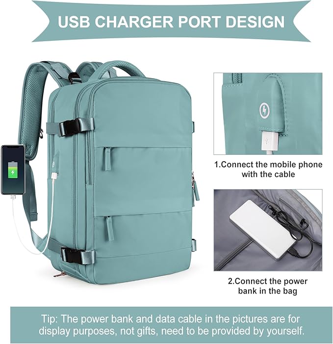 coowoz Large Travel Backpack For Women Men,Carry On Rucksack Flight Approved,Hiking Backpack Waterproof Outdoor Sports Casual Daypack Fit 15.6 Inch Laptop Compartment (Blue)