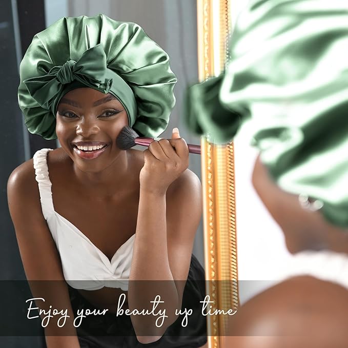 YANIBEST Silk Bonnet for Sleeping Women Satin Bonnet Double Layer Satin Lined Hair Bonnet with Tie Band Curly Hair