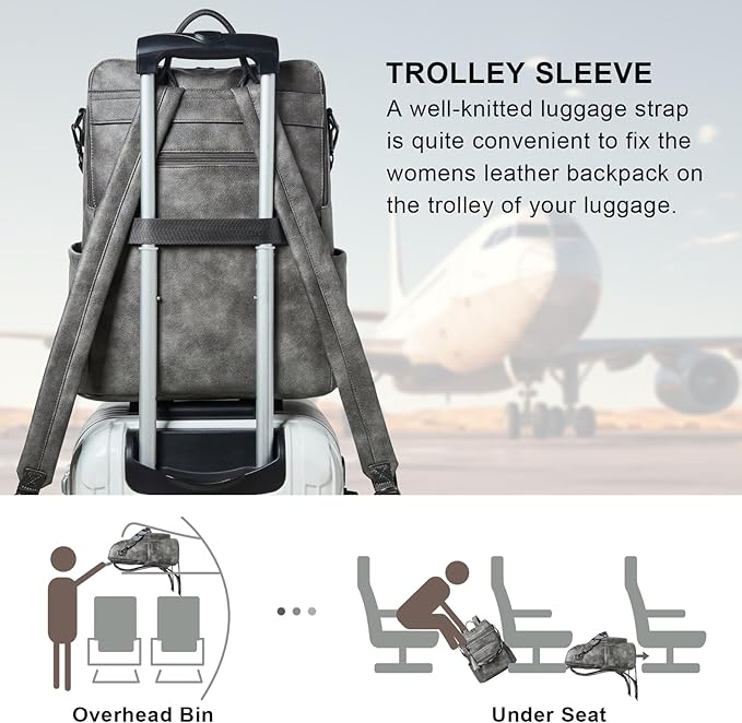 Shrrie 15.6 inch Laptop Backpack for Women,Large Leather Purse,Travel Backpacks Carry on,Water Resistant Casual Laptop Backpacks,College Backpack,Work Backpack for Women,Two-toned Deep Gray