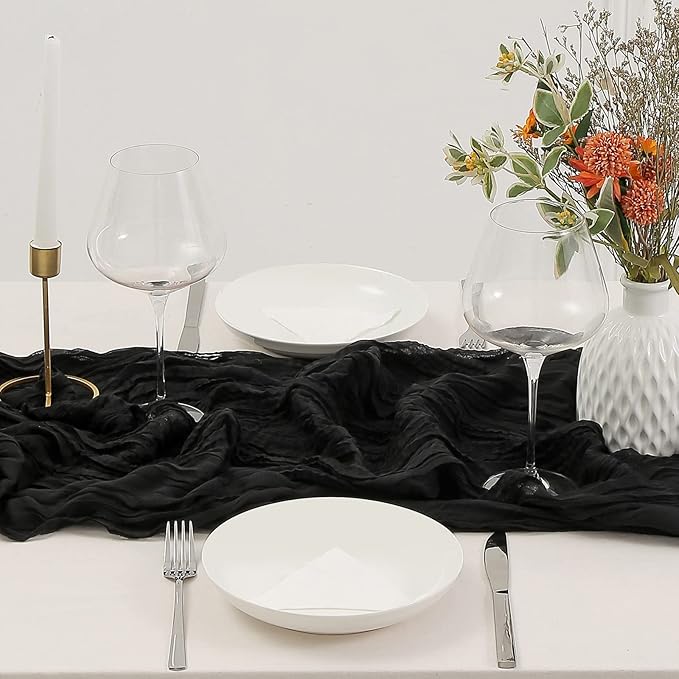 DOLOPL 2 Pack Halloween Cheesecloth Table Runner 10ft Black Table Runner Rustic Cheese Cloth Table Runner Gauze Runner 120inch Long for Wedding Bridal Baby Shower Birthday Party Table Decorations