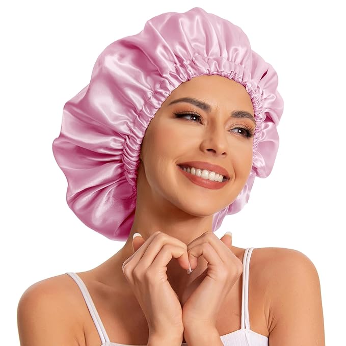 Satin Bonnet Silk Bonnet Hair Bonnet for Sleeping-Slouchy Beanie Hat Satin Sleep Cap for Women's Natural & Curly Hair(Dark Pink)