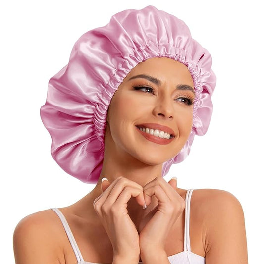 Satin Bonnet Silk Bonnet Hair Bonnet for Sleeping-Slouchy Beanie Hat Satin Sleep Cap for Women's Natural & Curly Hair(Dark Pink)