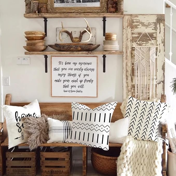 YCOLL Pillow Covers 16x16 Set of 4, Modern Sofa Throw Pillow Cover, Decorative Outdoor Linen Fabric Pillow Case for Couch Bed Car, Cream