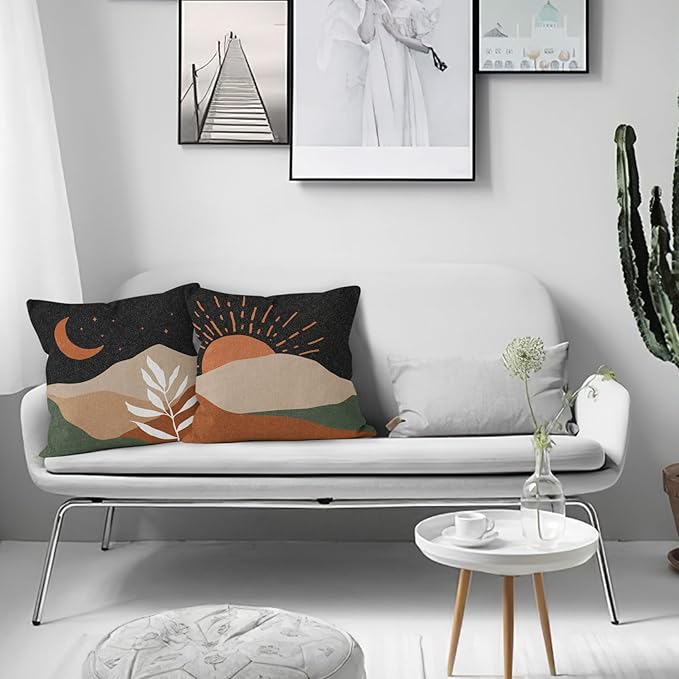 HIWX Boho Pillow Covers, Boho Sun Moon Mountains Decorative Pillowcase Throw Pillow Cover 18x18,Boho Throw Pillows,Boho Sun Desert for Sofa Bed Room Home Bedroom Decor Set of 2 Pillow Case
