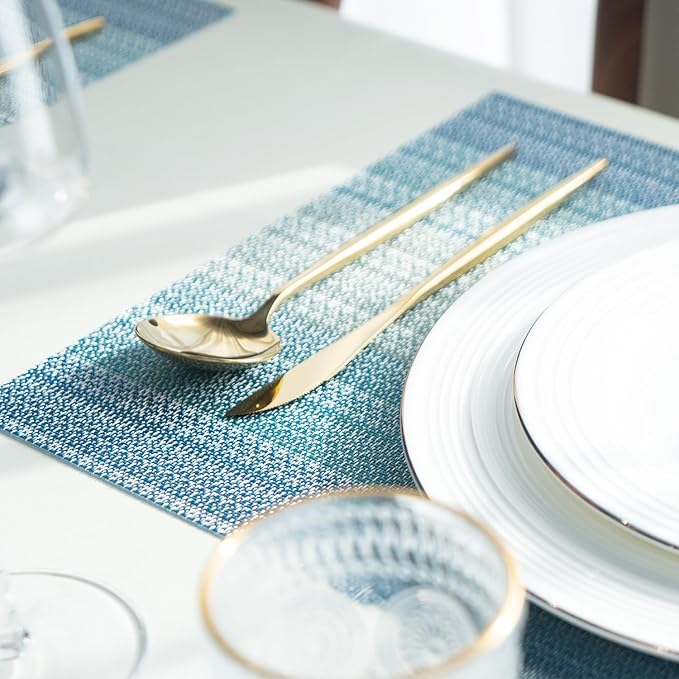 Placemats Set of 12 Vinyl/Plastic Woven Place Mats for Kitchen Table Indoor/Outdoor Washable Placemat Wipeable Dining Table Mats (Ocean Geode,12)