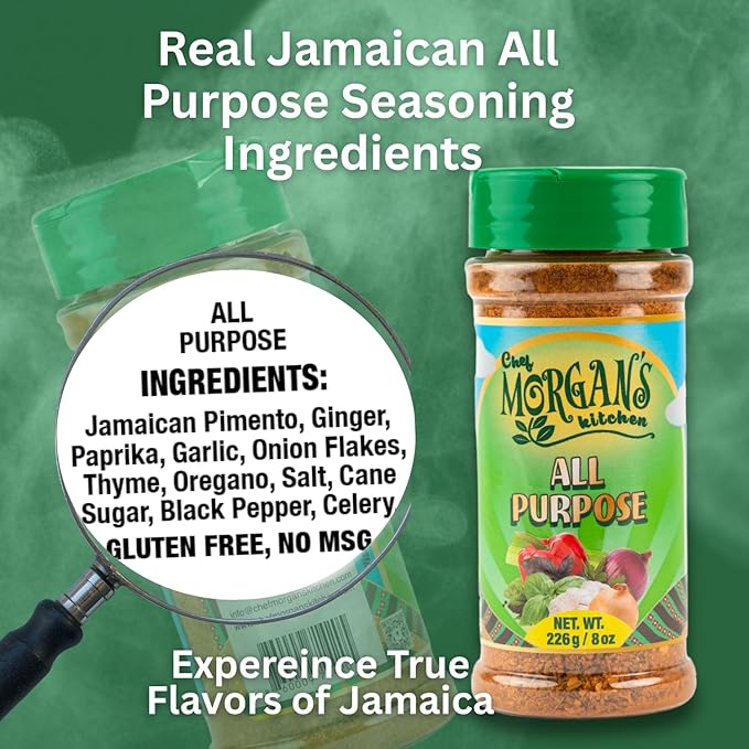 Chef Morgan’s Kitchen Bundle – Jerk Seasoning, All-Purpose Spice & Garlic Onion Salt – Ideal for Grilling, BBQ, Roasting & Everyday Cooking – 3 Pack, 8oz Each