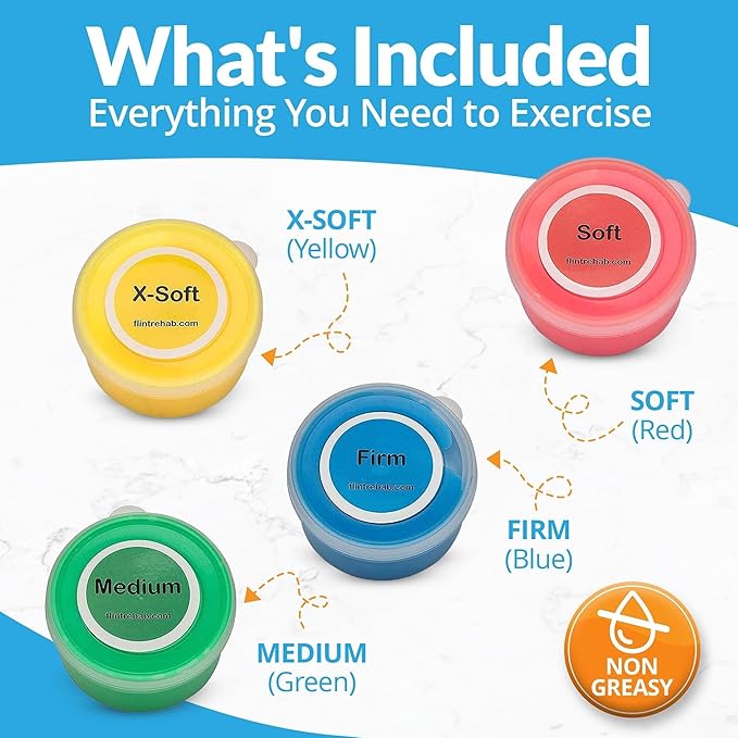 FlintRehab Therapy Putty for Kids & Adults (4 Pack, 3 Oz Each) - Putty for Hand Therapy, Fidgeting & Stress Relief - Non-Toxic Resistive Exercise Putty to Improve hand strength - Set of 4 Strengths