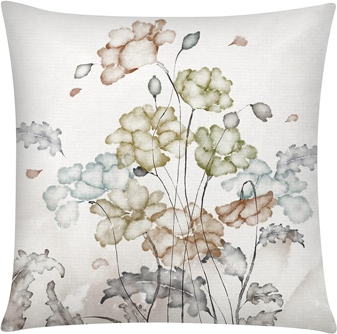 COMMINY Sage Green Flower Pillow Cover 18x18 Set of 6 Minimalist Modern Throw Pillow Cover Square Cushion Covers for Couch Sofa Living Room Home Decor