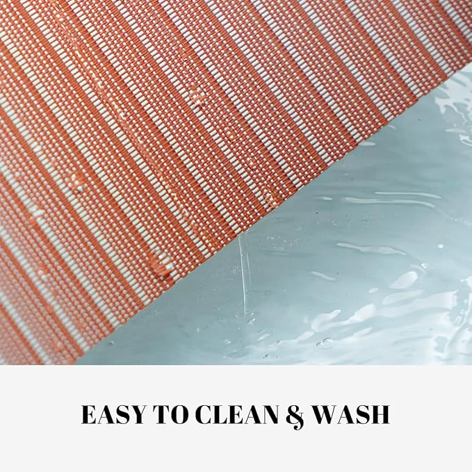 Placemats Set of 12 Vinyl/Plastic Woven Place Mats for Kitchen Table Indoor/Outdoor Washable Placemat Wipeable Dining Table Mats (Red Stripes,12)