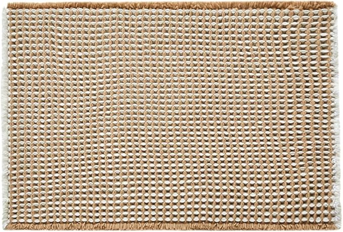 Waffle Bath Mat, Boho Bathroom Rugs Non Slip Washable Super Absorbent Quick Dry Bath Mat Farmhouse Bathroom Decor, 24"x16" Khaki and White