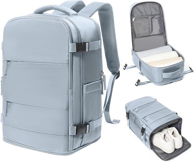 coowoz Travel Backpack Carry On for Women Man Gym Backpack with Laptop Compartment Mochila de Viaje Teacher Personal Item Backpacks Rucksack Airplane Accessories Must Haves Grey Blue Small