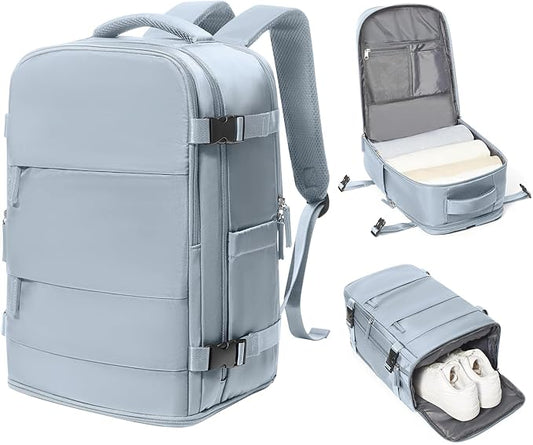 coowoz Travel Backpack Carry On for Women Man Gym Backpack with Laptop Compartment Mochila de Viaje Teacher Personal Item Backpacks Rucksack Airplane Accessories Must Haves Grey Blue Small